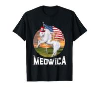 Meowica Cat Unicorn American Flag 4th of July Patriotic Camiseta gráfica económica