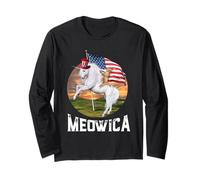 Meowica Cat Unicorn American Flag 4th of July Patriotic Manga Larga