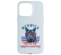 Meowica Tierra de Oppurrtunity 4 de Julio USA Cat Sunglasses Meme Carcasa para iPhone 15 Pro MAX
