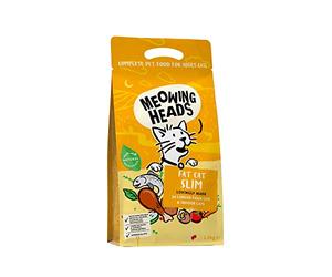 Meowing Heads comida seca para gatos baja en calorías - Fat Cat Slim - 100% Natural, Pollo y pescado, Receta sin cereales y baja en grasas, 1.5 kg