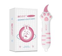 MEOWKIT cúter retráctil con hoja de acero inoxidable con revestimiento antiadherente y mango ergonómico con forma de pata de gato, para cajas, sobres, cartas y cupones, en combinaciones (Rosa)