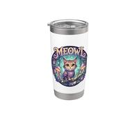 Meowl Cat Owl Meme Brainrot Kids Cursed Silly Gen Alpha Cute Vaso térmico de acero inoxidable de doble pared