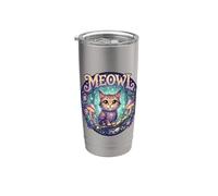 Meowl Cat Owl Meme Brainrot Kids Cursed Silly Gen Alpha Cute Vaso térmico de acero inoxidable de doble pared
