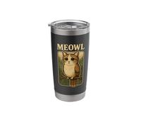 Meowl - Funny Meow Cat Owl Brainrot Meme Gaming Argot Vaso térmico de acero inoxidable de doble pared