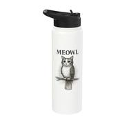 Meowl Sketch - Meow Cat Owl Brainrot Meme Jerga para juegos Stainless Steel Insulated Water Bottle