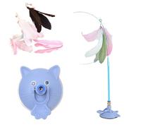 Meowmastery Toy, Puff Pet Shop Meow Mastery Teaser Wand, 2025 Interactive Cat Teaser Wand with 3 Types of Replacement Feathers, Precision Hand-Sewn Simulated Feathers for Active Felines (Blue)