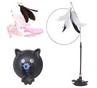 Meowmastery Toy, Puff Pet Shop Meow Mastery Teaser Wand, 2025 Interactive Cat Teaser Wand with 3 Types of Replacement Feathers, Precision Hand-Sewn Simulated Feathers for Active Felines (Black)