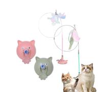 Meowmastery Toy, Puffpetshop - Meowmastery Toy - with 3 Types of Replacement Feathers, Precision Hand-Sewn Simulated Feathers, Exercise and Entertainment for Active Felines (Green+Pink)