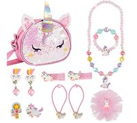MEOWMEE Bolso para Niños con Juego de Joyas, 12 piezas Bolso de Hombro para Niñas Joyas para Niños Collar Pulsera Anillos Pendientes Accesorios para el Cabello Vestido de Fiesta para Niñas