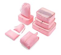 Meowoo Organizador de Maletas 8 en 1 Set Organizador de Equipaje Packing Cubes for Travel con Bolsa de Zapato, Bolsas Viaje Organizador Rosa es Perfecto para viajes accesorios