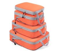 Meowoo Packing Cubes Compression 4 en 1 Set, Organizador de Maletas con Compresión Expandibles, Bolsas Organizadoras Viaje de Impermeable para Maletas y Mochila (Naranja)