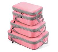 Meowoo Packing Cubes for Travel Compression 4 en 1 Set, Organizador de Maletas para Viaje con Compresión Expandibles Organizador de Equipaje de Impermeable Rosa Bolsas de Viaje para Maletas y Mochila