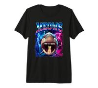 Meows Cat Shark Mouth 80s Bootleg Sharks Funny Cats Lover Camiseta Premium