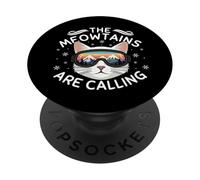 Meowtains Are Calling Funny Cat Esquí Retro Puesta de Sol Invierno PopSockets PopGrip Adhesivo