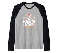 Meowvie Lover Cat Movie Night Popcorn Cinema Camiseta Manga Raglan