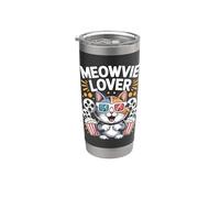 Meowvie Lover Cat Movie Night Popcorn - Gafas 3D Vaso térmico de acero inoxidable de doble pared