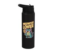 Meowvie Lover Cat Película Noche Cine Fan Stainless Steel Insulated Water Bottle