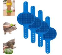Meowvo Silicone Grooming Strap Pad for Cats, Silicone Grooming Strap Pad - 2-in-1 Self-Groomer, Cat Self Groomer for Indoor Cats, Adjustable Silicone Cat Brush, for Indoor Using (blue,4 pcs)
