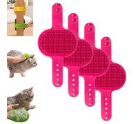 Meowvo Silicone Grooming Strap Pad for Cats, Silicone Grooming Strap Pad - 2-in-1 Self-Groomer, Cat Self Groomer for Indoor Cats, Adjustable Silicone Cat Brush, for Indoor Using (red,4 pcs)