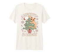 Meowy & Bright Christmas Cat Holiday Humor Camiseta Premium
