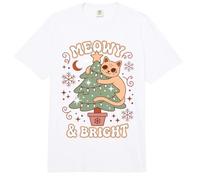Meowy & Bright Christmas Cat Holiday Humor Comfort Colors Adult Heavyweight T-Shirt
