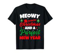 Meowy Christmas and Purfecr Mew Year Funny Cat Xmas Camiseta