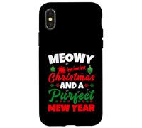 Meowy Christmas and Purfecr Mew Year Funny Cat Xmas Carcasa para iPhone X/XS