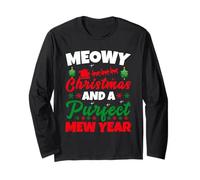 Meowy Christmas and Purfecr Mew Year Funny Cat Xmas Manga Larga
