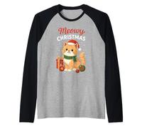 Meowy Christmas Cat Holiday Feline Amante Festividad Gatito Navideño Camiseta Manga Raglan