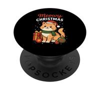 Meowy Christmas Cat Holiday Feline Amante Festividad Gatito Navideño PopSockets PopGrip Adhesivo