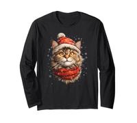 Meowy Christmas Funny Santa Cat Kitten Lovers Pajama Manga Larga
