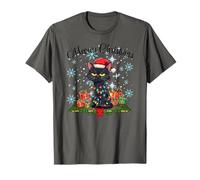 Meowy Christmas - Gorro de Papá Noel con diseño de Gato Negro Envuelto en Luces Camiseta