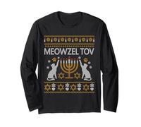 Meowzel Tov Mazel Tov Gato Feliz Hanukkah Feo Navidad Manga Larga