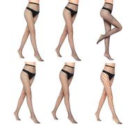 MeoZynxadril 6 Pares Medias de Red, Medias Rejilla Mujer, Sexy Rejilla Elástico Medias, Pantimedias Rejillas Negro, Cintura Alta Medias Rejilla, para Fiestas Cosplay, Otras Fiestas de Baile