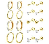 MeoZynxadril 9 Pares Pendientes Oro, Aros Acero Inoxidable, Antialergicos, para Mujer, Hoop, Piercing Oreja, Cartílago