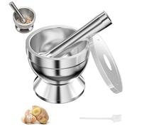 MeoZynxadril Mortero y Mano, Mortero de Acero Inoxidable con Mortero, 10 CM Mortero Cocina, Molcajete Piedra de Especias, para Moler Especias, Frutos Secos y Hierbas Chinas Secas, Plata