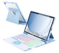 MePadKey Funda con teclado táctil para Samsung Galaxy Tab A9 Plus 5G de 11 pulgadas SM-X210/X215/X216/X218, cubierta giratoria de 360° con retroiluminación de color, teclado magnético extraíble para