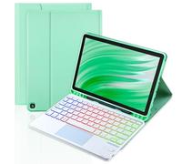 MePadKey Funda con teclado Trackpad para Amazon Fire HD 10/10 Plus de 10.1 pulgadas, teclado recargable con retroiluminación de 7 colores con cubierta multiángulo para niños para tableta (verde menta