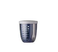 Mepal - Envase de fruta y verdura Ellipse - Recipiente para frutas - Ideal para frutas y verduras sobre la marcha - Frutero con tenedor y escurridor - 600 ml - Nordic Denim