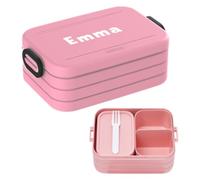 Mepal Fiambrera Bento Take A Break Midi - Fiambrera personalizada con nombre, compartimento bento y tenedor, apta para hasta 4 bocadillos, sin BPA y apta para lavavajillas, 900 ml, rosa nórdico