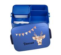 Mepal Fiambrera Bento Take a Break personalizada, boho ciervo, fiambrera con compartimentos, fiambrera con nombre, caja de bento con estampado colorido, para niños, grande, azul oscuro