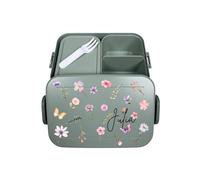 Mepal Fiambrera Bento Take a Break personalizada, con flores, fiambrera con compartimentos, para adultos, fiambrera con nombre, juego de caja de comida mediana y menta