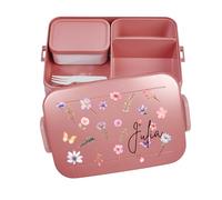 Mepal Fiambrera Bento Take a Break personalizada, con flores, fiambrera con compartimentos, para adultos, fiambrera con nombre, juego de caja de comida grande y roja