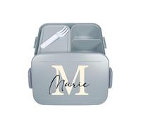 Mepal Fiambrera Bento Take a Break personalizada, fiambrera con compartimentos, fiambrera con nombre, caja de bento con diseño de letra inicial midi azul claro