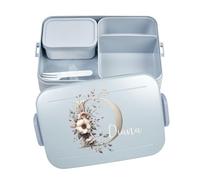 Mepal Fiambrera Bento Take a Break personalizada, fiambrera con compartimentos, fiambrera con nombre, caja de bento con flores, letra inicial, grande, azul claro