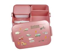 Mepal Fiambrera Bento Take a Break personalizada, fiambrera con compartimentos, fiambrera con nombre, caja bento Box Set colorido estampado vehículos grande rojo