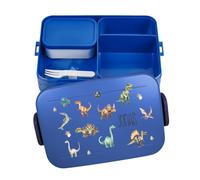 Mepal Fiambrera Bento Take a Break personalizada, fiambrera con compartimentos, fiambrera con nombre, caja de almuerzo con nombre, juego de caja bunter estampado de dinosaurios, grande, azul oscuro