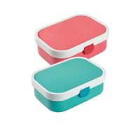 Mepal Fiambrera Campus con inserto bento y tenedor 700 ml, fiambreras de plástico con cierre de clip, juego de 2 unidades, ABS, 17,8 x 13,2 x 6,1 cm, turquesa y rosa