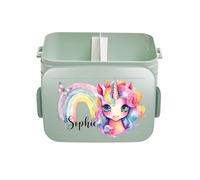 Mepal Fiambrera personalizada Take a Break, fiambrera con separador para niñas, fiambrera con nombre, caja de bento separador, diseño de unicornio, arco iris, menta midi