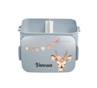 Mepal Fiambrera Take a Break personalizada para niños, fiambrera con separador, fiambrera con nombre, separador, diseño de ciervo, boho grande, azul claro